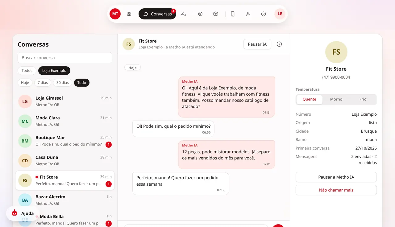 Tela Conversas do painel do Metho Prospec